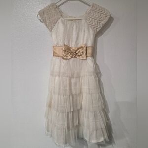 Jona Michelle Cream Dress with Gold Bow